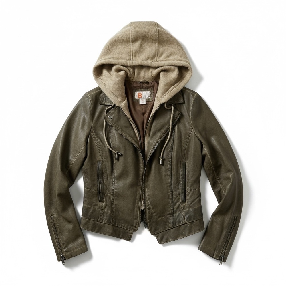 Bernardo Collection Women’s Leather Jacket Brown & Tan Hood Size M